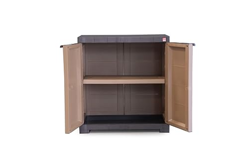 Image of Cello Novelty Compact Bookshelf, Walnut & Brown | 2 Dustproof Doors | Space Saving Cupboard | Plastic Book Shelf | Multipurpose Book Shelf for Home, Office | Book Organizer for Library