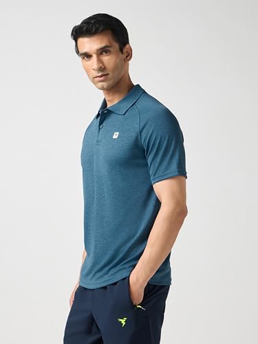Image of TECHNOSPORT Men's 100% Polyester Slim Fit Self-Design Half Sleeve Polo T-Shirt with Double Cool, SPF50+ Properties for Gym, Workout 7 Regular Use