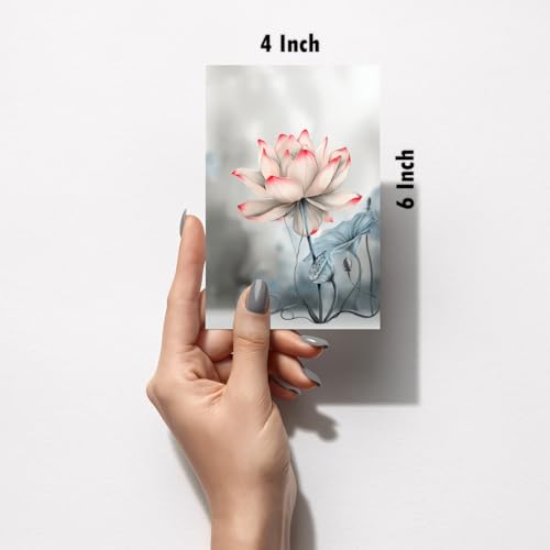 Image of SiddArtify Lotus Flower Wall Art Prints Set - Watercolor Floral Poster Decor for Living Room Bedroom Office - Set of 2-4x6 Inch - Board (Pack of 6) - Sticker (Pack of 6)
