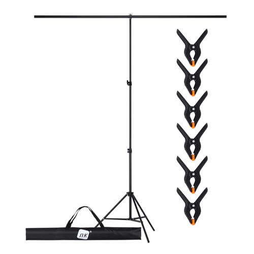 NK Soporte de Fondo para Fotografía Profesional de 1,50 x 2 Metros, Ajustable y Retráctible, 1 Trípode, 1 Barra Transversal entrelazada, 6 x Pinzas Resistentes, 1 Bolsa de Transporte portátil