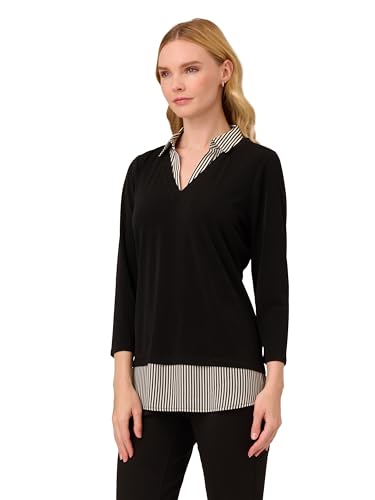 Adrianna Papell Women's Print 3/4 Sleeve Open V-Neck Knit Twofer4