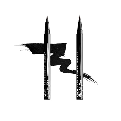 NYX Professional Makeup Delineador de ojos Epic Ink Liner, Punta de pincel, Resistente al agua, Fórmula vegana, Pack doble, Negro