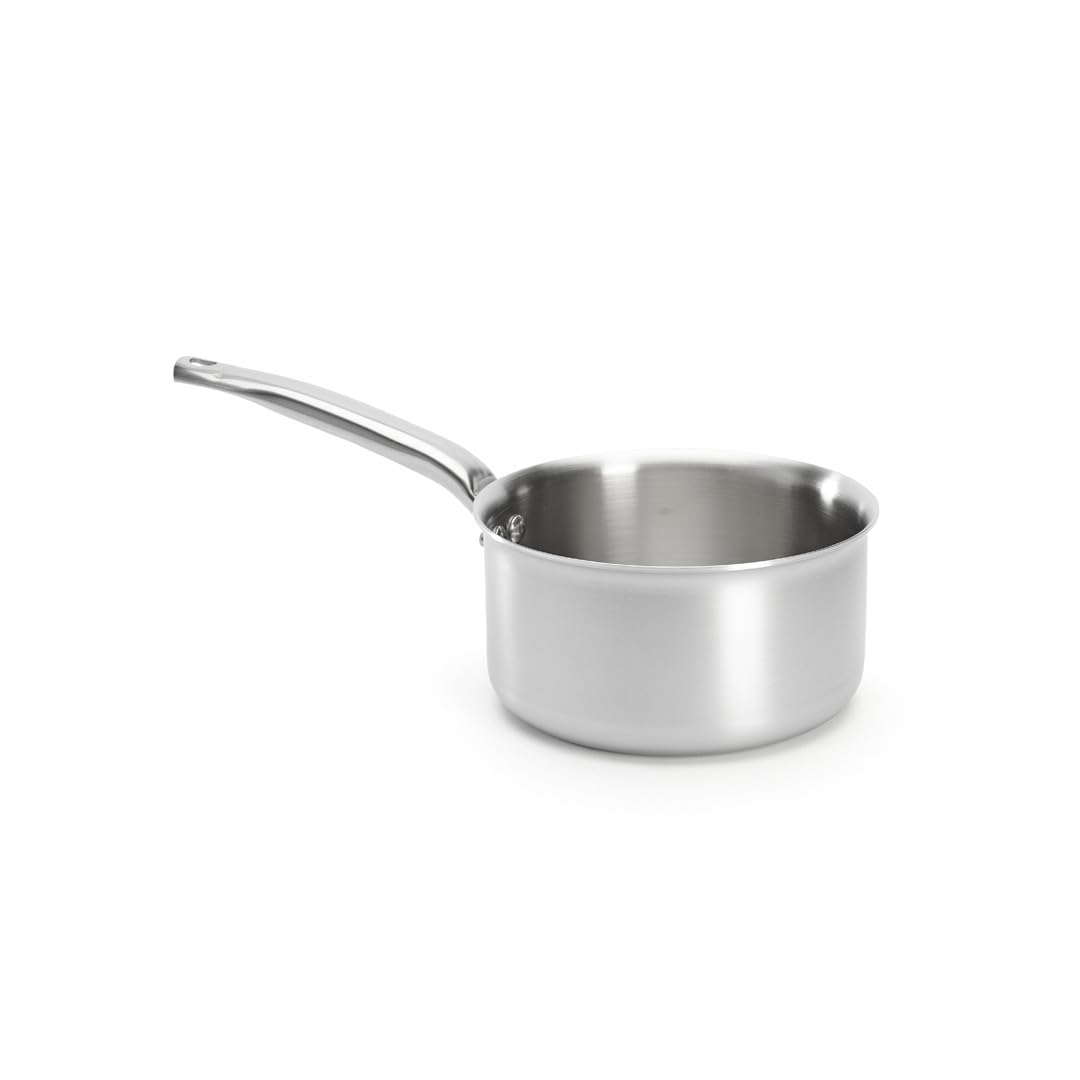 De Buyer - Casserole en inox 3 couches ALCHIMY - 18 cm - Fabriquée en France, Maîtrise de la Cuisson, Inox 18/10, Tous Feux + Four, Finition Poli Brossé, Gris