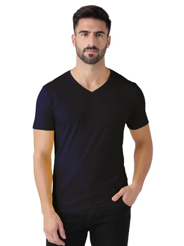 Image of Friskers Men's V-Neck Short Sleeves Cotton T-Shirt - Casual T-Shirt, Regular Fit