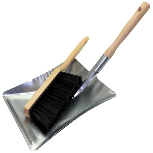 Universal Galvanized Long Handled Dustpan and Brush Set - Heavy Duty Rust-Resistant Multipurpose Cleaning Tools for Home Garage Boiler Room Ideal for Collecting Ash Trash Sawdust Debris Waste