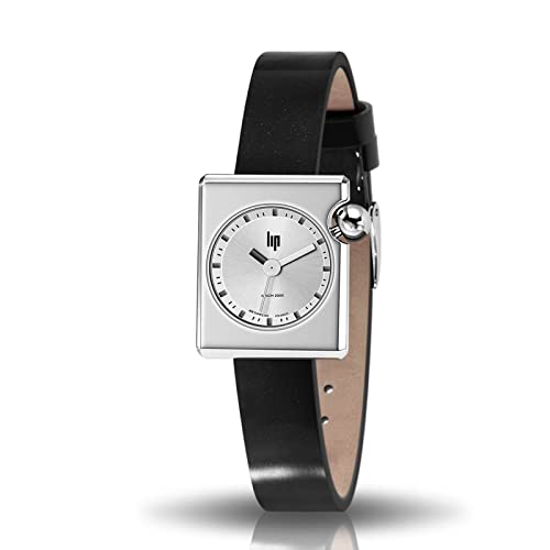 Lip Mach 2000 Mini Square Montre Femme Acier Cuir Noir 671171