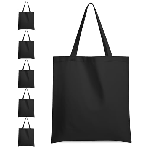 5 | 25 | 50 Pack Economical Reusable Canvas Tote Bag, 10 Oz Washable Thicken Grocery Bag, Plain Canvas Bags with Handles, Blank Bag Suitable for DIY, Tote Bags to Paint(Black) (5, 8.8 x 9.6 Inch)
