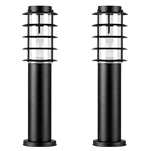 MiniSun | Pair of Modern IP44 Rated Outdoor Black Stainless Steel Bollard Lantern Light Posts | Outdoor Lights & Home/Garden Improvements Essential |