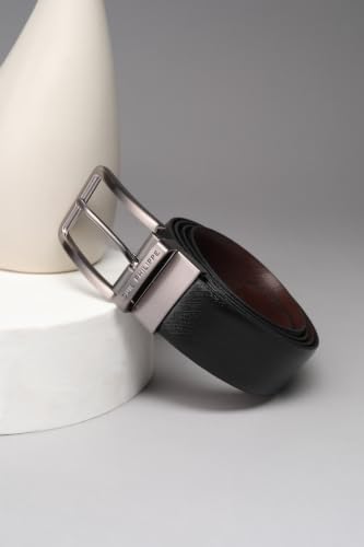Image of Louis Philippe Men's 100% Italian Leather Shiny Nickel Buckle Formal Reversible Belt