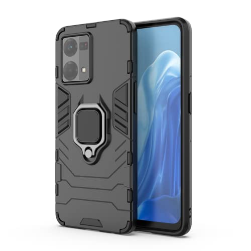 HONLEN Funda Compatible con OPPO Reno7 4G Carcasa, (6.43' Inches) [Antichoque][Antiarañazos] Case con 360 Grados Anillo Giratorio Soporte Protectora Cover Negro