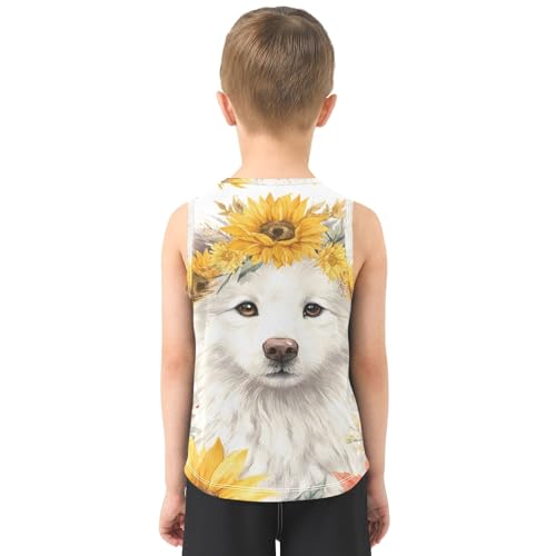 Boys' Tank Top Shirt Samoyed Dog Sunflower Autumn Leaves Sleeveless T-Shirts3