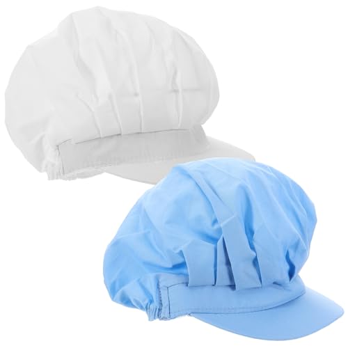 WRITWAA Gorros De Chef Profesionales para Mujer, Algodón y Poliéster, Antipelusa y Transpirable, Gorra De Trabajo para Cocina y Restaurante, Diseño Ajustable, 2 Piezas Azul Claro y Blanco