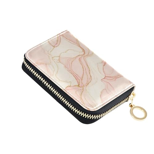 Elegant Pink Marble Gold Veins Wallet Womens Small 9 Credit Card Slots & 2 Cash Slots Aesthetic Travel Cash Wallet with Coin Pocket