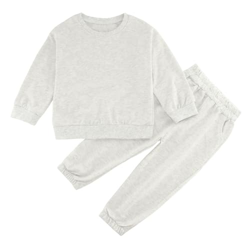 Image of Toddler Boys or Girls Fall Winter Outfits Long Sleeve Plain Crewneck Sweatshirt and Jogger Pants Set for 12 M- 13 Y