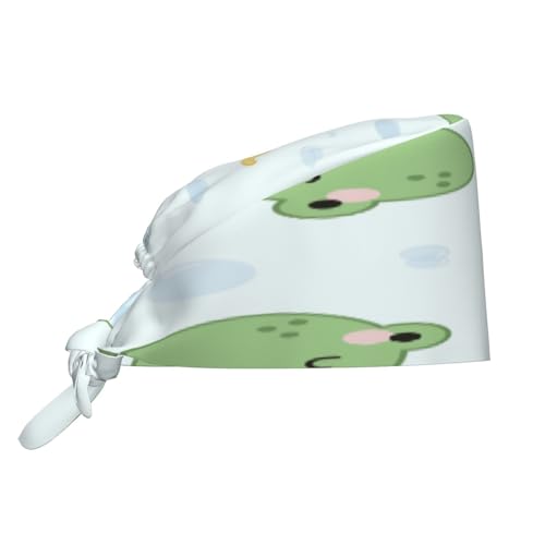 Kuilepa Kawaii Frogs Print Working Caps With Sweatband Adjustable Working Hats Elastic Scrub Hats Nurse Scrub Cap