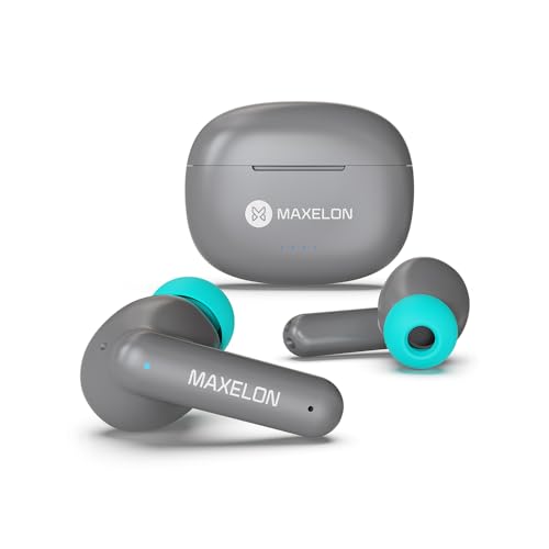Image of Maxelon Maxpods Pro (Grey) Wireless Earbuds TWS Deep Bass, Enviromental Noise Cancellation 350 Hrs Standby Long Battery Life, IPX5 Sweat Resistance Quad Mic with Touch Control Type C chargning Port