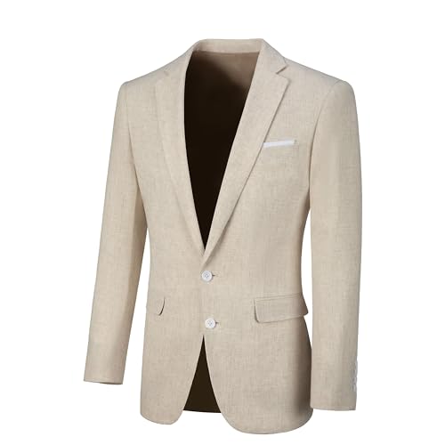 Mens Linen Suit 2 Pieces Slim Fit Casual Beach Wedding Groomsmen Tuxedos Prom Blazer Pants Set2