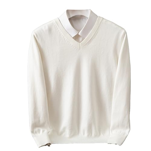 Men's V-Neck Long Sleeved Sweaters Casual Knitted Pullover Solid Color Business Top