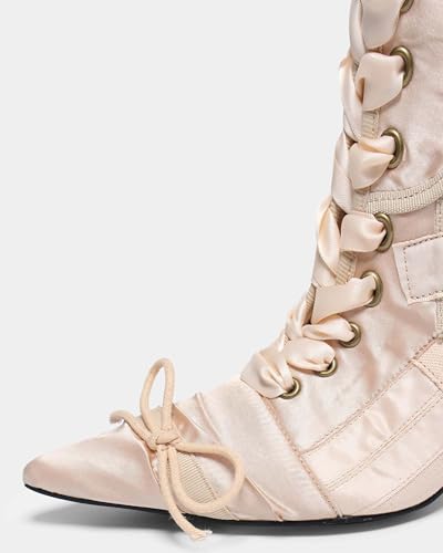 Women's Bow Ballet Boots Satin Pointed Toe Stiletto High Heels Lace-Up Buckle Knee High Boots With Side Zipper Elegant Dress Long Booties For Party Wedding Birthday Prom2