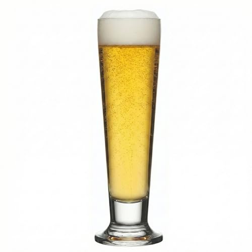 Restaurantware 14 Ounce Tall Beer Glasses Set Of 6 Tall-Footed Pilsner Glasses - Fine-Blown Dishwasher-Safe Clear Glass Beer Glass Set Lead-Free For Beers Ales or Cocktails