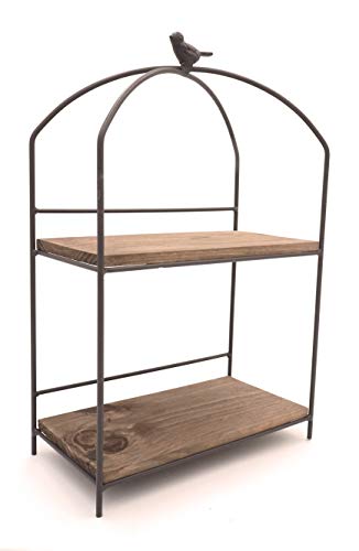 KeKaBox 2 Tier Farmhouse Style Country Rustic Wood and Metal Desktop Shelves (Rectangle Large)