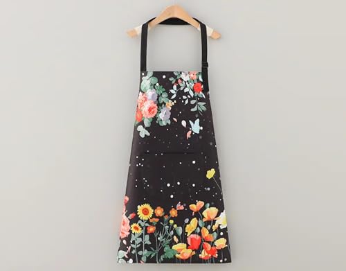 Image of DARSHANAM WORLD Apron for Women with Pockets | Adjustable Waterproof Floral Chef Aprons for Kitchen | Fully washable with large front pocket |Apron for Restaurant | Home | Kitchen | Hotel