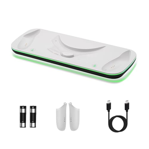 Mcbazel VR-handkontroll laddningsstation för Q3, laddningsstation med LED-ljus för 3 och 2 uppladdningsbara 600 mAh batterier och typ-C-kabel, vit