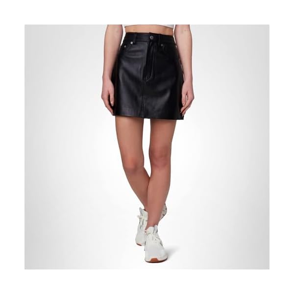 [BLANKNYC] Womens Luxury Clothing Black Real Leather Five Pockets Mini Skirt, Comfortable & Stylish