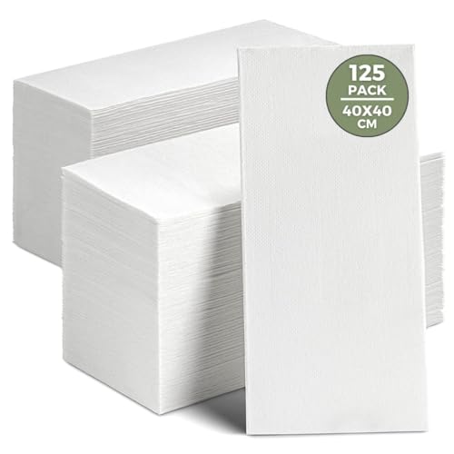 Image of 125 x White Paper Napkins (40 x 40 cm) 2-Ply Strong Paper Serviettes, Super Soft Paper Tissues, Cocktail Napkins, Disposable Napkins for Christmas, Parties, Halloween