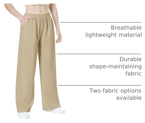 Image of EXARUS 3 Pack Girls Wide Leg Pants Flowy Linen Teen Casual Loose Baggy | Tween Beach Vacation Trousers with Pockets Elastic High Wasited Straight Bottoms Youth Junior Kids School 6-12Y