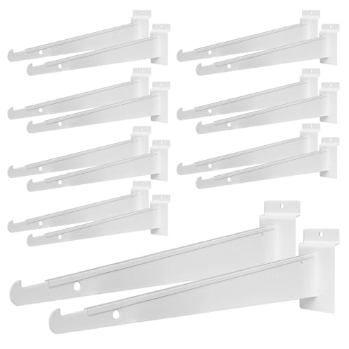 16 Pack Slatwall Knife Shelf Bracket, 10 inch Heavy Duty Shelf Bracket for Slat Wall, White Metal Slatwall Accessories with Lip for Slatwall Panels Shelving Display Household Commercial