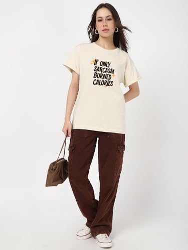 Image of Bewakoof Women's My Badass Graphic Printed 100% Cotton T-Shirt - Boyfriend Fit, Round Neck, Half Sleeve