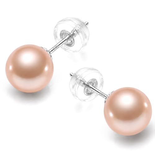 Sercahene Pearl Stud Earrings for Women AAAA+ Handpicked Freshwater Cultured Pearl Earrings 925 Sterling Silver Hypoallergenic Jewelry Gift Pink 7-8mm
