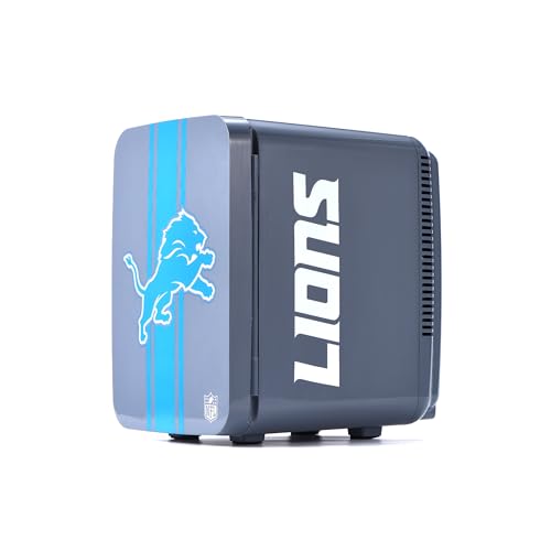 Image of Ukonic NFL Detroit Lions 15-Can Mini Fridge 10L - AC /DC Powered, Official Team Colors & Logo, Portable Cooler for Tailgates, Home, Office, or Car
