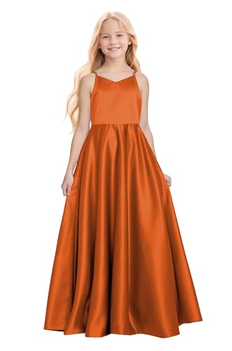 Girls Junior Bridesmaid Dress Satin Flower Girl Dresses Princess Pageant First Communion Dresses