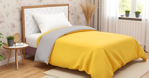 Image of Reversible Plain Glace Cotton Single Bed Quilt Cover /Duvet Cover /Rajai Cover /Blanket Cover with Zipper (60X90 Inches) (Yellow, Single)