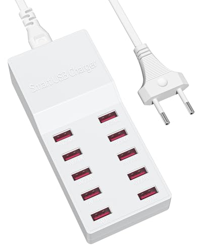 Binamao Estación de Carga USB C 50W, Carga Rápida 10 Puertos, para iPhone 15 14 13, iPad, Samsung Galaxy S22 S21, Pixel, Xiaomi