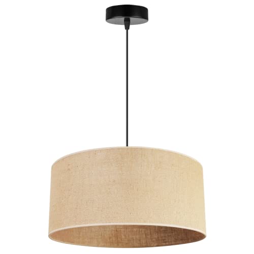 Light-Home Juta Abat Jour Suspension Luminaire Lustre - Moderne Abat Jour Plafond - Métal et Tissu - E27-1-Lumières 40 cm - Noir Base et Jute