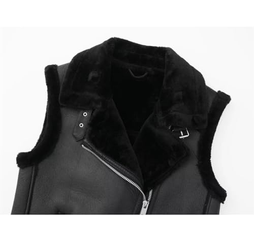 Chaleco de piel negra para mujer en corte oversize de doble faz 4