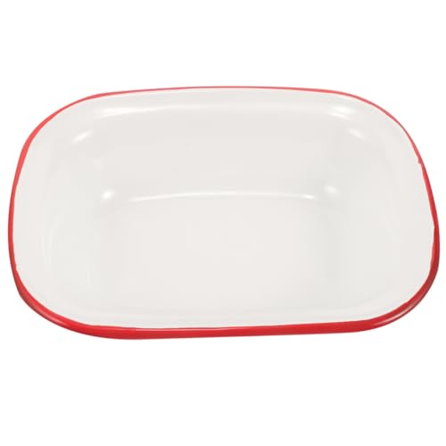 Alipis Enamelware Baking Pan with Red Rim, 7 Inch Rectangular Roasting Dish for Cake, Pie, Hotpot, and More, and Easy to Clean, Stylish Design for Home Use