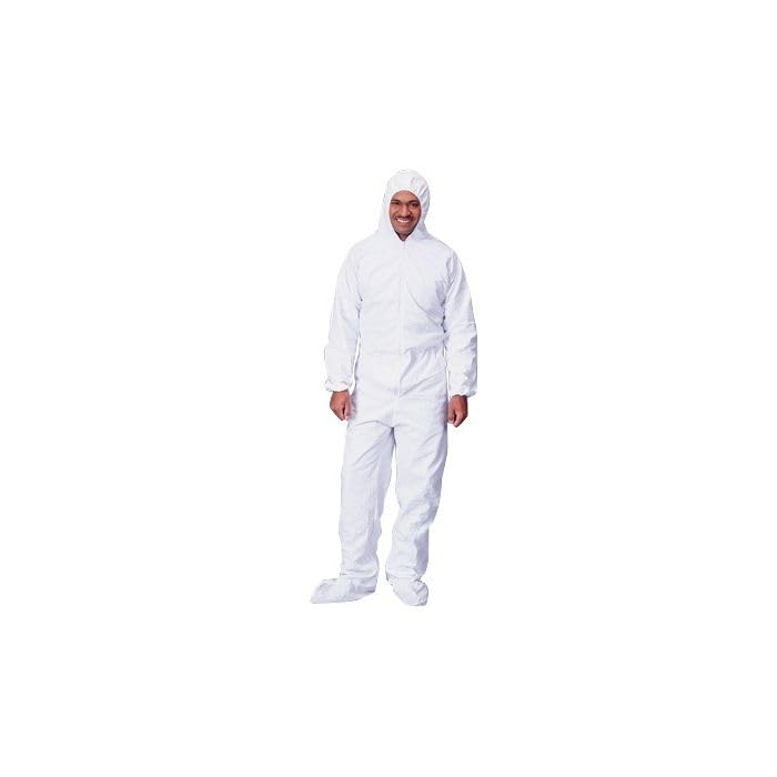 7414 Disposable Coverall Attached Hood & Boots, Elastic Wrist Cuff Ankle, White, Medium (Pack of Each)