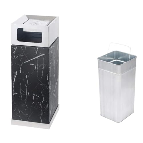 Stainless Steel Outdoor Trash Can - Square Garbage Can for Indoor/Outdoor Use, Ideal for Hotels, Malls, Elevators - Durable Metal Waste Bin for All Environments