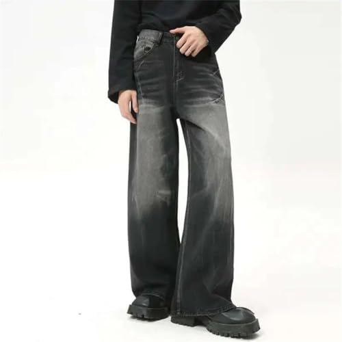 Men's American Style Jeans Loose Wide-Leg Washed Denim Pants High Street Trousers2