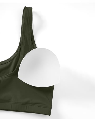 Image of Tempt Me Women Two Piece Scoop Neck Bikini Crop Top High Cut Swimsuit Sporty High Waisted Bathing Suit with Bottoms