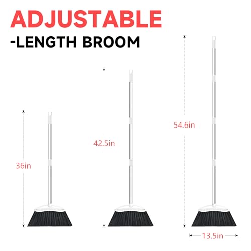 image for EZKEY Heavy Duty Broom, 54-inch Adjustable Long Handle Angle Brooms La