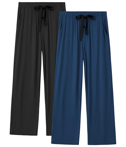 COLORFULLEAF Mens Pajama Pants Lightweight Bamboo Rayon Lounge Pants Summer Drawstring Sleep Bottoms with Pockets