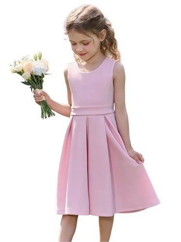 Flower Girl Dress Sleeveless Kids Toddler Summer Dresses with Bow for Wedding Party Birthday Gown
