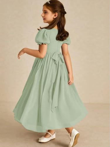 Chiffon A-line Junior Bridesmaid Dress with Bow Short Sleeve Long Flower Gir Dresses for Wedding2