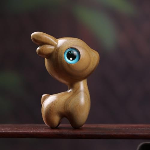 HLbshi Handmade Wooden Deer sika Figurine Animal Carving Statue Office Desk Study Room Home Decoration (Deer)