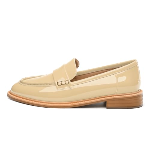 Image of JUSTDANNI Loafers for Women Slip On Shoes with Round Toe 1.2-Inch Low Chunky Block Heel Patent Comfortable Casual Dress Pump Shoes for Wedding Party Work Shopping Dating